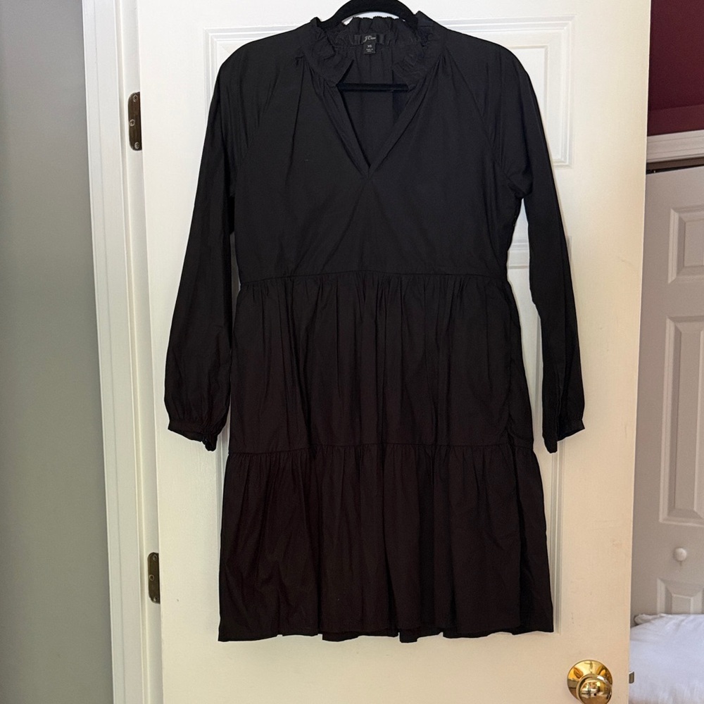 J. Crew Black Tiered Long-Sleeve V-Neck Dress